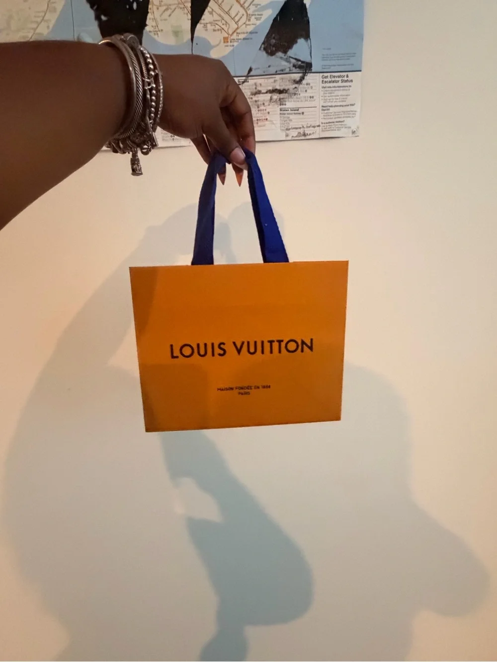 Louis Vuitton Small Orange Shopping Bag with Blue Handles